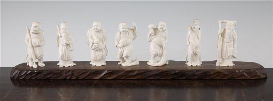 A set  of 7 Japanese ivory figures of the Gods of Happiness and an immortal